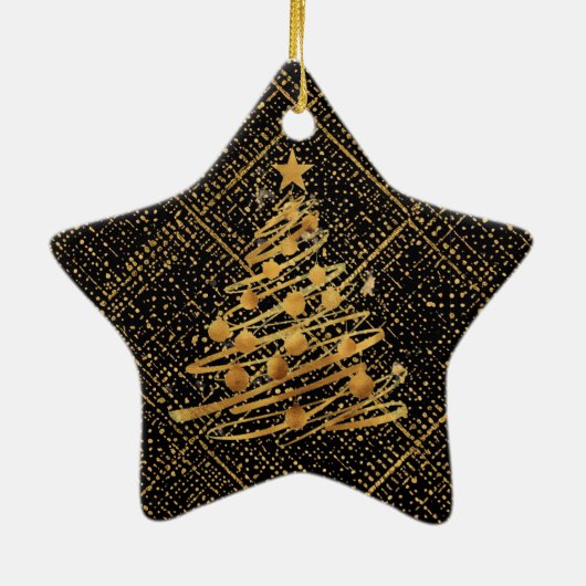 Modern, Chrismas Tree, Black Gold Cross Pattern Keramisch Ornament (Achterkant)