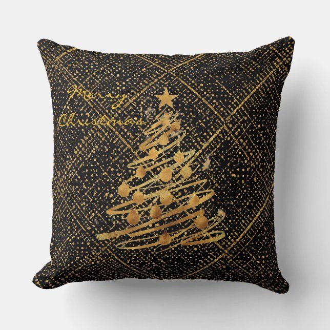 Modern, Chrismas Tree, Black Gold Cross Pattern Kussen (Voorkant)