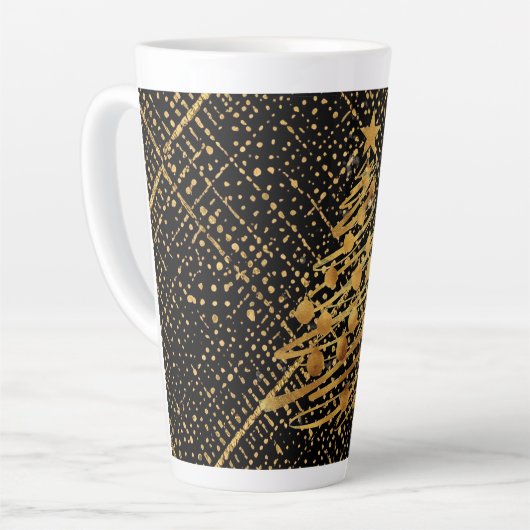 Modern, Chrismas Tree, Black Gold Cross Pattern Latte Mok (Linkerhoek)