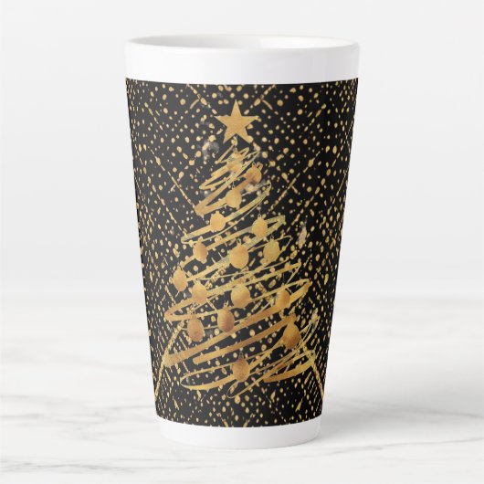 Modern, Chrismas Tree, Black Gold Cross Pattern Latte Mok (Voorkant)