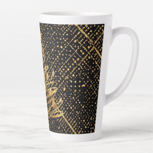 Modern, Chrismas Tree, Black Gold Cross Pattern Latte Mok (Rechts)
