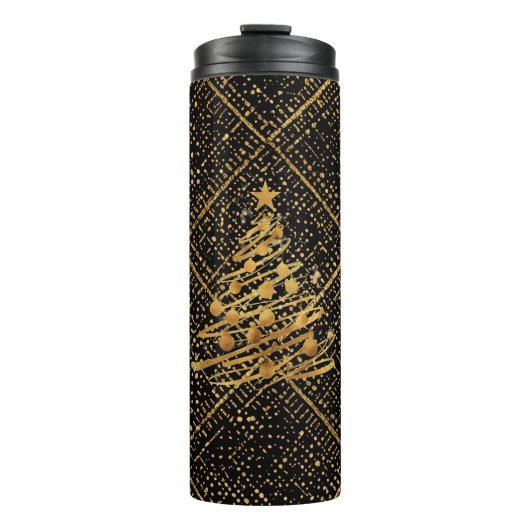 Modern, Chrismas Tree, Black Gold Cross Pattern  Thermosbeker (Voorkant)
