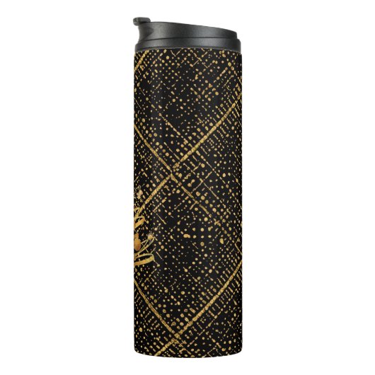 Modern, Chrismas Tree, Black Gold Cross Pattern  Thermosbeker (Geroteerd rechts)