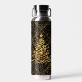 Modern, Chrismas Tree, Black Gold Cross Pattern Waterfles (Achterkant)
