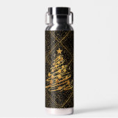Modern, Chrismas Tree, Black Gold Cross Pattern Waterfles (Voorkant)