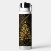 Modern, Chrismas Tree, Black Gold Cross Pattern Waterfles (Achterkant)