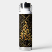 Modern, Chrismas Tree, Black Gold Cross Pattern Waterfles (Voorkant)
