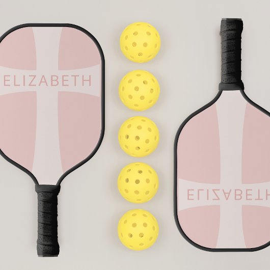 Modern Christelijk Cross Custom Name Blush Pink Pickleball Paddle