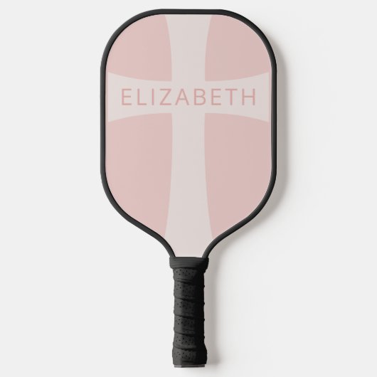 Modern Christelijk Cross Custom Name Blush Pink Pickleball Paddle (Voorkant)