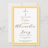 Modern Christening Baptism Gold Cross Invitation Kaart (Voorkant)