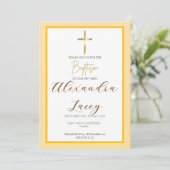 Modern Christening Baptism Gold Cross Invitation Kaart (Staand voorkant)