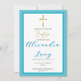 Modern Christening Baptism Gold Cross Invitation Kaart