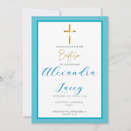 Modern Christening Baptism Gold Cross Invitation Kaart (Voorkant)