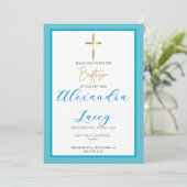 Modern Christening Baptism Gold Cross Invitation Kaart (Staand voorkant)