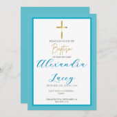 Modern Christening Baptism Gold Cross Invitation Kaart (Voorkant / Achterkant)