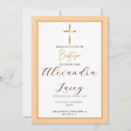 Modern Christening Baptism Gold Cross Invitation Kaart