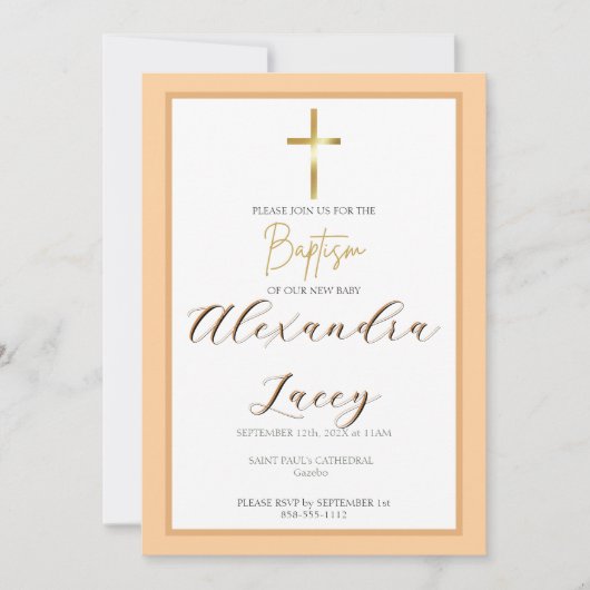 Modern Christening Baptism Gold Cross Invitation Kaart (Voorkant)