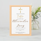 Modern Christening Baptism Gold Cross Invitation Kaart (Staand voorkant)