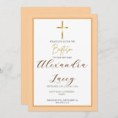 Modern Christening Baptism Gold Cross Invitation Kaart (Voorkant / Achterkant)