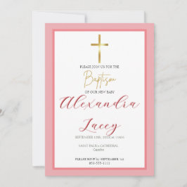 Modern Christening Baptism Gold Cross Invitation Kaart
