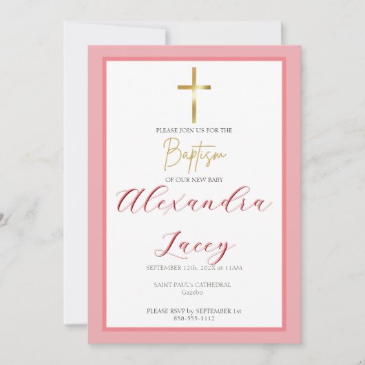 Modern Christening Baptism Gold Cross Invitation Kaart (Voorkant)