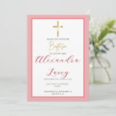 Modern Christening Baptism Gold Cross Invitation Kaart (Staand voorkant)