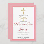 Modern Christening Baptism Gold Cross Invitation Kaart (Voorkant / Achterkant)