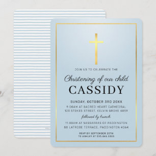 MODERN CHRISTENING gouden folie kruis baby blauw Kaart