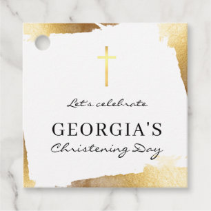 MODERN CHRISTENING gouden folie kruis welkomstbord Bedankjes Labels