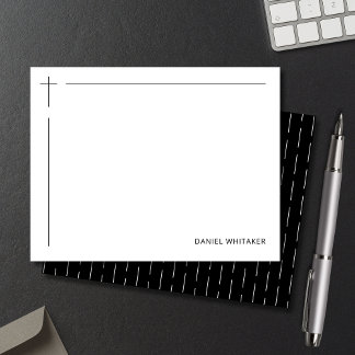 Modern Christian Cross Monogrammed Minimal Black Notitiekaartje