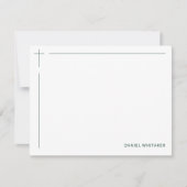 Modern Christian Cross Monogrammed Minimal Green Notitiekaartje (Voorkant)