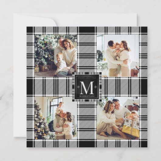 Modern Christmas 4 Photo Collage Zwart Wit Kaart (Voorkant)