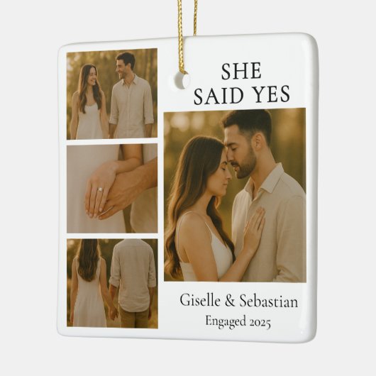 Modern Christmas 4 Photo Engagement Collage  Keramisch Ornament (Links)