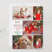 Modern Christmas 5 Photo Collage Rood Groen Script Feestdagenkaart (Voorkant)