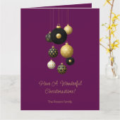 Modern Christmas Bauble Paarse gouden foto Kaart (Gele Bloem)