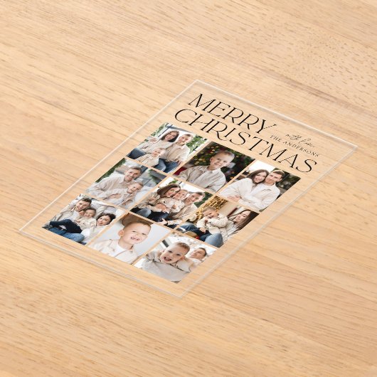 Modern Christmas Black 9 Photo Collage Vakantie Acryl Uitnodigingen (Laagn)