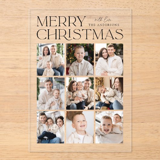 Modern Christmas Black 9 Photo Collage Vakantie Acryl Uitnodigingen (Voorkant)