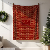 Modern Christmas Blanket Red and Gold Monogram Fleece Deken