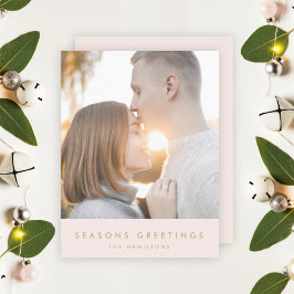 Modern Christmas Blush Pink and Gold Photo Feestdagenkaart