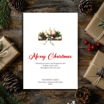 Modern Christmas candles pine greenery card