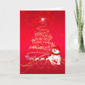 Modern Christmas Card With Snowman And Holiday Tre Feestdagen Kaart (Voorkant)