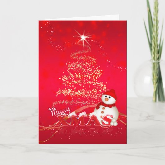 Modern Christmas Card With Snowman And Holiday Tre Feestdagen Kaart (Voorkant)