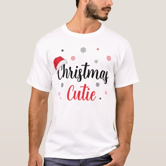 Modern Christmas Cutie Quote Santa Hat T-shirt (Voorkant)