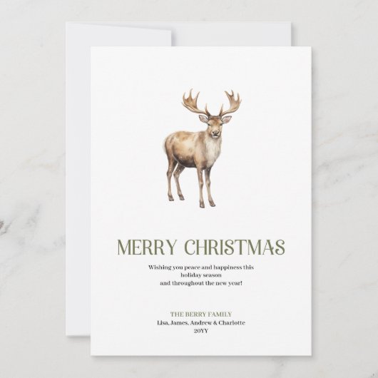 Modern Christmas Deer Sage Ivory Elegant Script Feestdagenkaart (Voorkant)