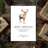 Modern Christmas Deer Sage Ivory Elegant Script Feestdagenkaart