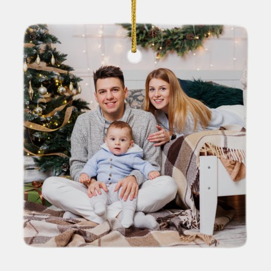 Modern Christmas Family 5 Fotocollage Keramisch Ornament (Achterkant)