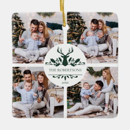 Modern Christmas Family 5 Fotocollage Keramisch Ornament (Voorkant)