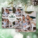 Modern Christmas Family 5 Fotocollage Keramisch Ornament<br><div class="desc">Dit moderne gepersonaliseerde kerstornament heeft 4 foto's aan de voorkant en een op de achterkant,  met hertengewei en hulstbladeren die de naam en het jaar op de voorkant omlijsten.</div>