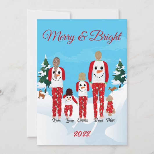 Modern Christmas Family of 5 Personalized Flat Feestdagenkaart (Voorkant)
