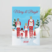 Modern Christmas Family of 5 Personalized Flat Feestdagenkaart (Staand voorkant)